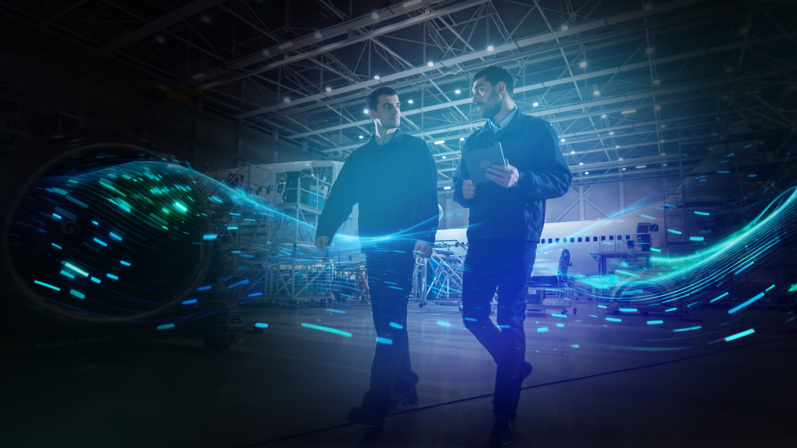 Team of maintenance engineers handling aircraft transitions