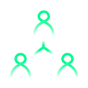 Network icon showing three connected user profiles representing collaboration or organisation structure