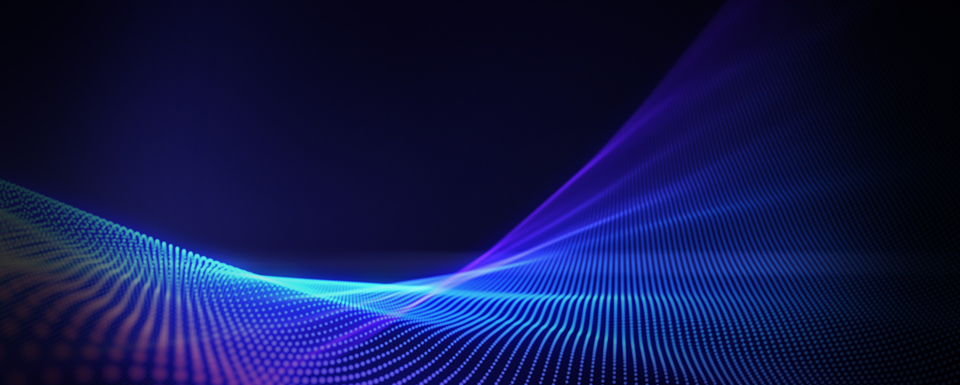 Abstract blue and purple digital wave pattern with flowing lines on dark background