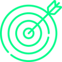 neon green line graphic showing a bullseye on a target being achieved
